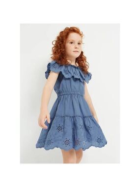 Size 8 Girls Mayoral Blue Ruffle Eyelet Dress